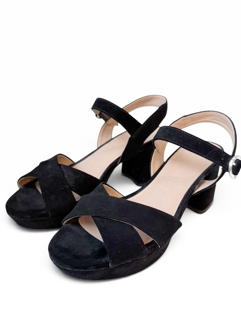 Aerosoles Cosmos Cross-Strap Block Heel Suede Platform Sandals Black Size 8